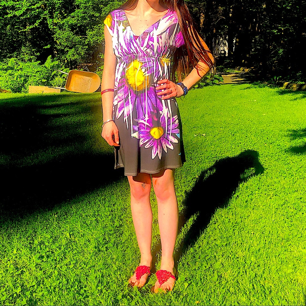 Rue 21 Womens Medium M Short Sleeve Flower Summer Dress Rue21